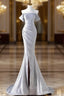 Charming Sliver Mermaid Prom Dress, Sliver Off Shoulder Long Prom Dress With Leg Slit
