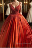 Charming Spaghetti Straps V Neck Aline Wedding Dress Orange Floral Appliques