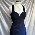 Charming Straps Navy Blue Ombre Long Backless Prom Dress Evening Dress