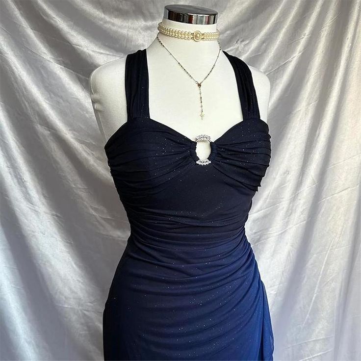 Charming Straps Navy Blue Ombre Long Backless Prom Dress Evening Dress