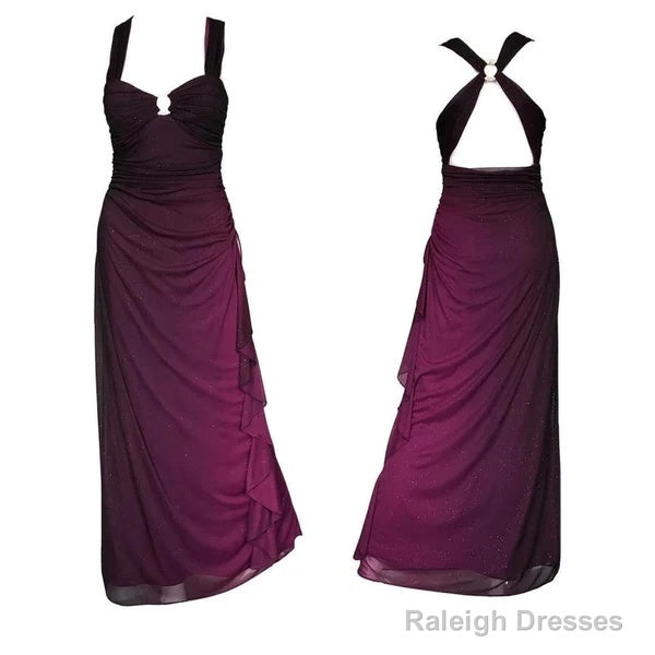 Charming Straps Ombre Grape Backless Long Chiffon Prom Dress Evening Dress