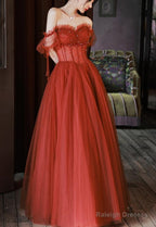 Charming Sweetheart Beaded Off Shoulder Long Party Dresses, Tulle Evening Gown