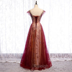 Charming Tulle Cap Sleeves Long New Party Gown, Prom Dress