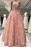 Charming Tulle Lace A-Line Long Prom Dresses Evening Dresses