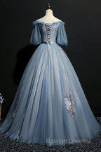 Charming Tulle Puffy Sleeves Long Formal Gown, Prom Dress