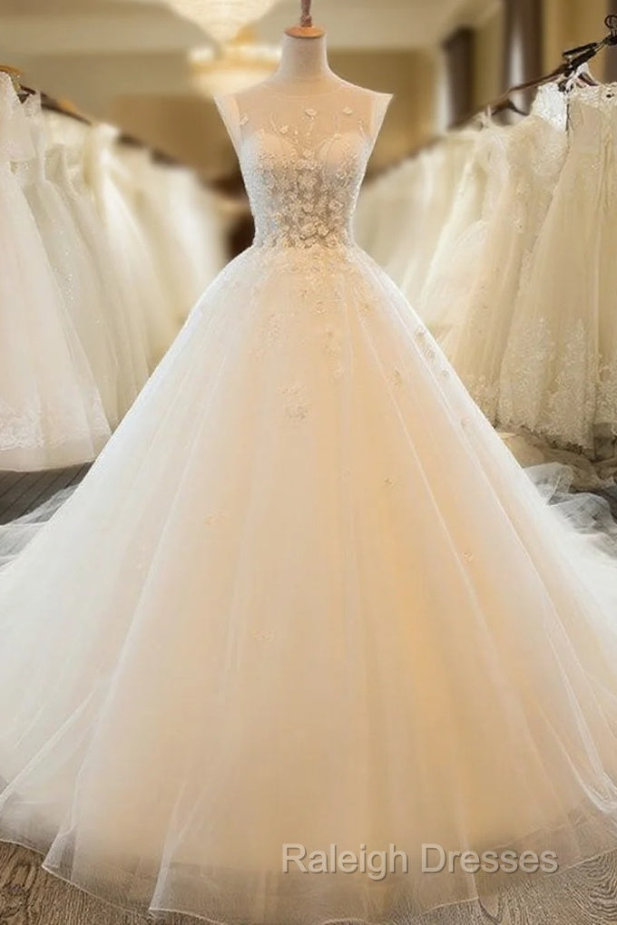 Charming Tulle Wedding Dresses Ball Gown Wedding Dress Scoop Neckline Bridal Dress Prom Dresses Main image