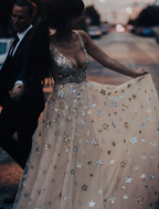 Charming V-Neck Floral Long Prom Dress, Evening Dress