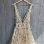 Charming V-Neck Floral Long Prom Dress, Evening Dress