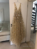 Charming V-Neck Floral Long Prom Dress, Evening Dress