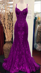 Charming V Neck Lace Mermaid Prom Dresses Long Prom Dresses
