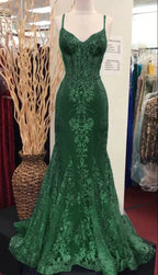 Charming V Neck Lace Mermaid Prom Dresses Long Prom Dresses