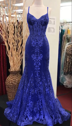 Charming V Neck Lace Mermaid Prom Dresses Long Prom Dresses