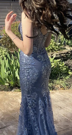Charming V Neck Lace Mermaid Prom Dresses Long Prom Dresses