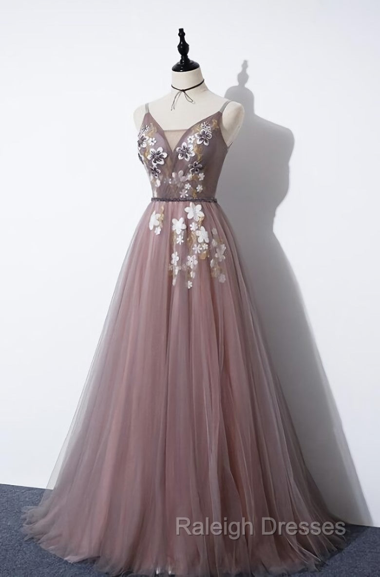 Charming V-neckline Flowers Dark Pink Prom Gown, Long Formal Dress Secondary image
