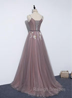 Charming V Neckline Flowers Dark Pink Prom Gowns, Long Formal Dress