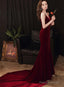 Charming V-Neckline Mermaid Velvet Evening Gown Wedding Party Dress, Dark Red Long Prom Dress