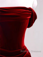 Charming Wine Red Mermaid Off Shoulder Velvet Prom Dresses Wine Red Long Prom Dresses