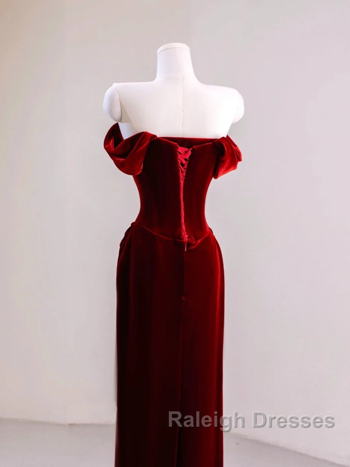 Charming Wine Red Mermaid Off Shoulder Velvet Prom Dresses Wine Red Long Prom Dresses