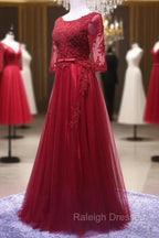 Charming Wine Red Short Sleeves Lace Applique Wedding Party Dress, Formal Gown