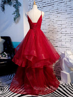 Charming Wine Red Straps Sweetehart Layers Tulle Prom Dress, Long Prom Dress