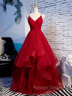 Charming Wine Red Straps Sweetehart Layers Tulle Prom Dress, Long Prom Dress