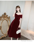 Charming Wine Red Velvet Sweetheart Bridesmaid Dress, Vingage Prom Dress Party Dress