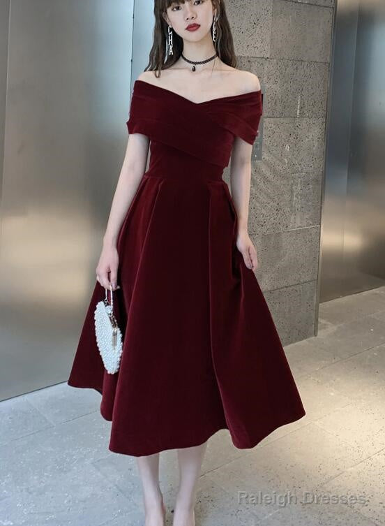Charming Wine Red Velvet Sweetheart Bridesmaid Dress, Vingage Prom Dress Party Dress Main image