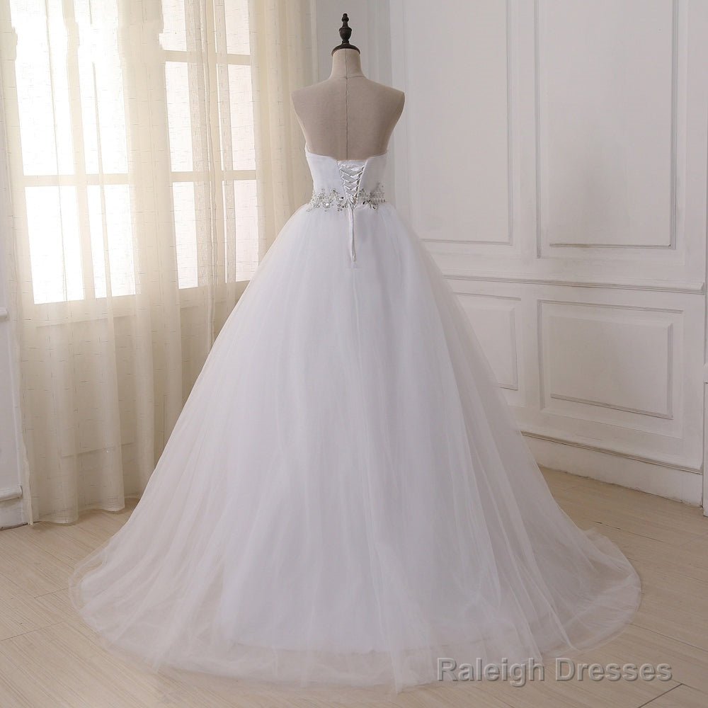 Cheap A-Line White Lace Belt Tulle Wedding Dress Secondary image
