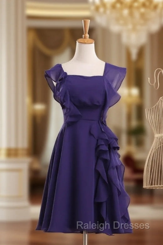 Cheap bridesmaid dresses Square Neck Short Bridesmaid Dresses Purple Chiffon Dresses Main image