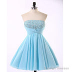 Cheap Chiffon Light Blue Cute Homecoming Dresses