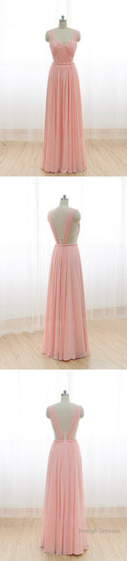 Cheap Junior Long Chiffon Pink Off Shoulder Sweet Heart Open Back Bridesmaid Dress