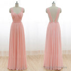 Cheap Junior Long Chiffon Pink Off Shoulder Sweet Heart Open Back Bridesmaid Dresses,