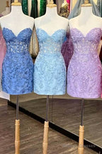 Cheap Lace Mini Homecoming Dress Bodycon Appliques Strapless