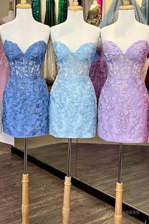 Cheap Lace Mini Homecoming Dress Bodycon Appliques Strapless