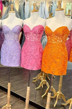 Cheap Lace Mini Homecoming Dress Bodycon Appliques Strapless