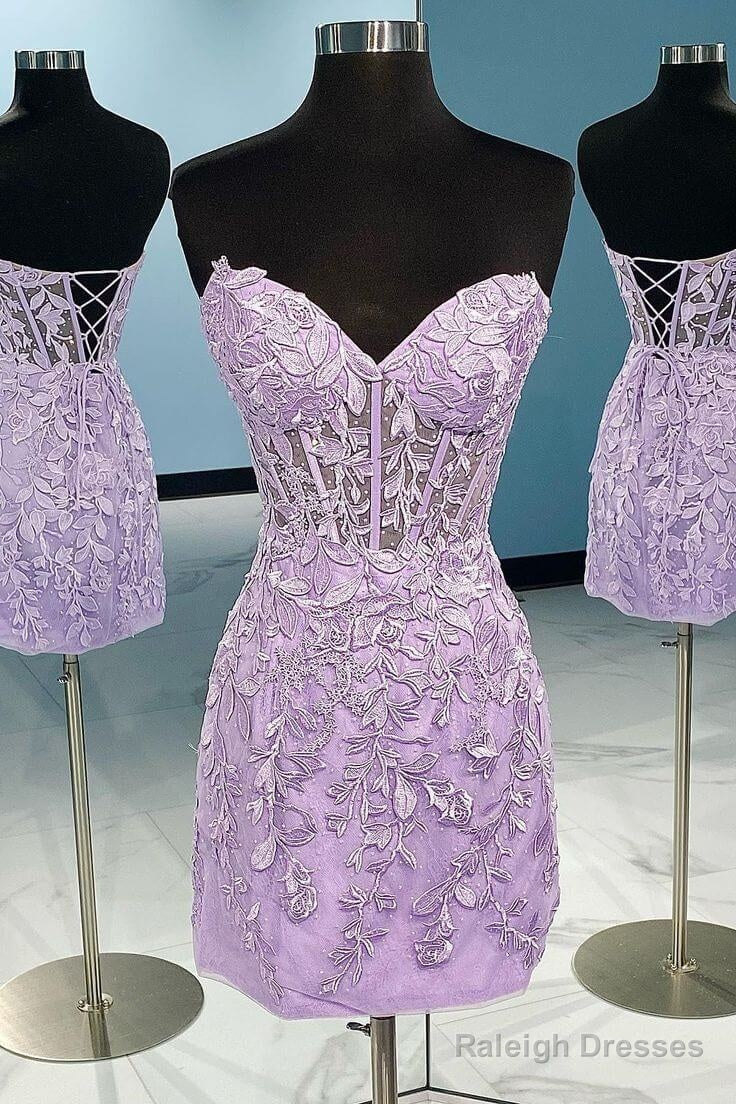 Cheap Lace Mini Homecoming Dress Bodycon Appliques Strapless Main image