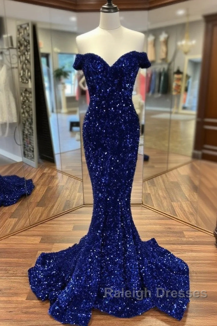 Cheap Long Formal Dress Royal Blue Prom Dress Sequins Mermaid