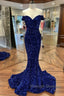 Cheap Long Formal Dress Royal Blue Prom Dress Sequins Mermaid