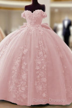 Cheap Pink Quinceanera Dresses Applique Off Shoulder Sweet 16 Ball Gowns