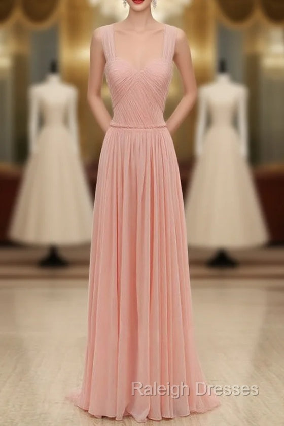 Cheap Pink Straps Chiffon Pleats Backless Bridesmaid Dress Main image