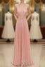 Cheap Pink Straps Chiffon Pleats Backless Bridesmaid Dress