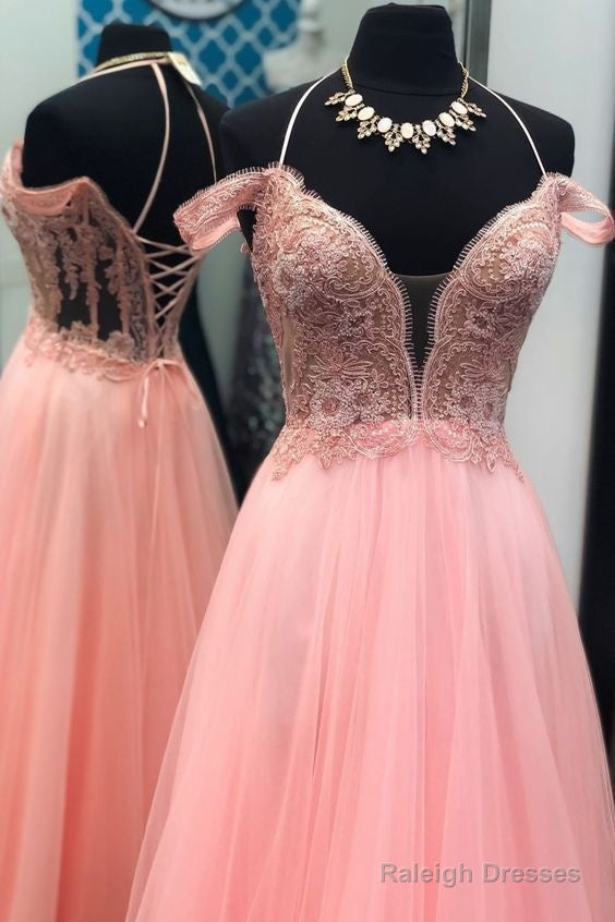 Cheap Pink Tulle Lace Prom Dress Custom Made Prom Gown Main image