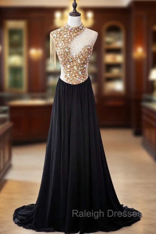Cheap prom dresses Sexy A-line High Neck Sweep Train Chiffon Main image