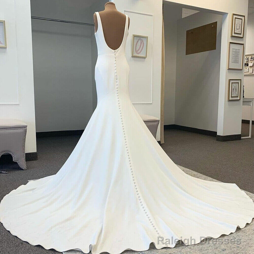 Cheap Satin Square Neck Wedding Dress Mermaid Straps Bridal Gown Buttons Secondary image