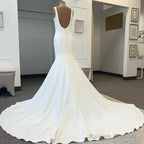 Cheap Satin Square Neck Wedding Dress Mermaid Straps Bridal Gown Buttons