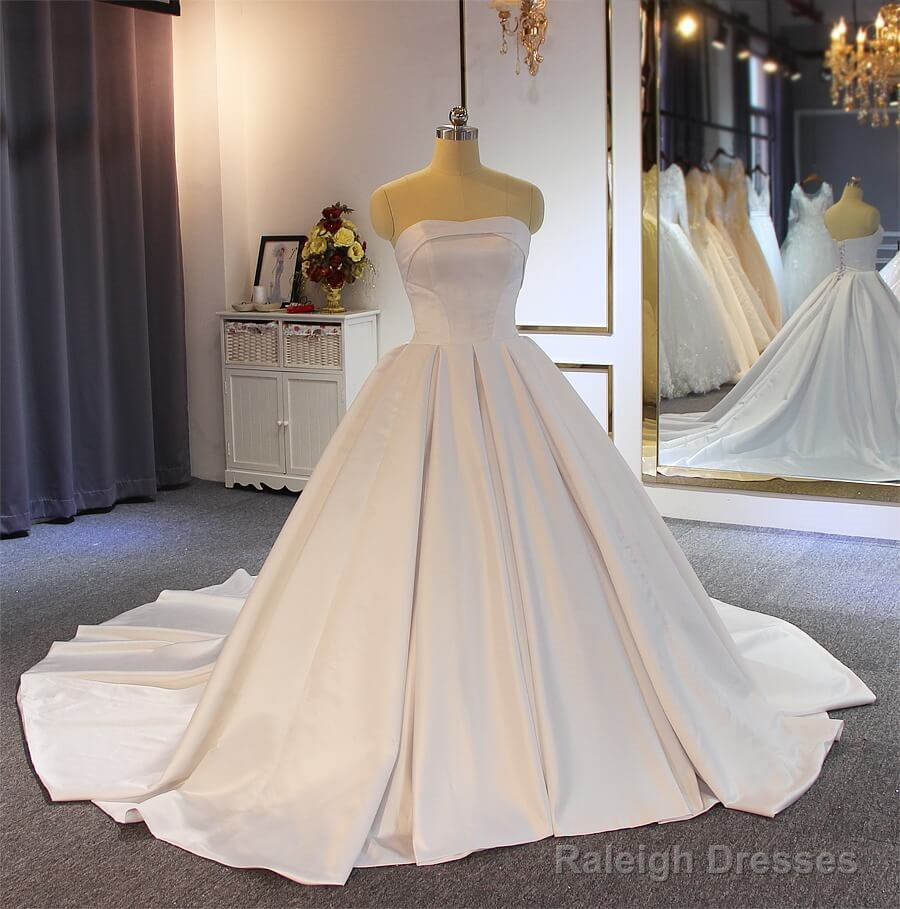 Cheap Satin Wedding Dresses Strapless Ball Gown Bridal Dress Discount Main image