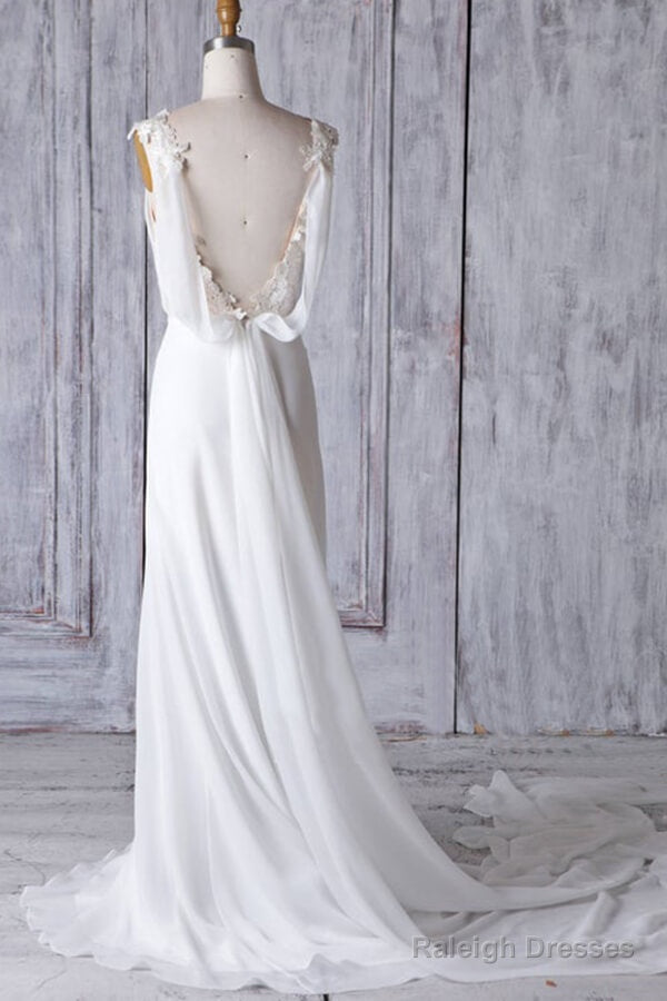 Cheap Sheath Lace Chiffon Long Beach Wedding Dress Secondary image