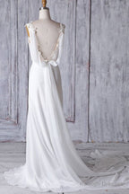 Cheap Sheath Lace Chiffon Long Beach Wedding Dress