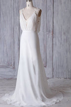 Cheap Sheath Lace Chiffon Long Beach Wedding Dress