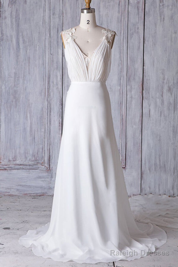 Cheap Sheath Lace Chiffon Long Beach Wedding Dress Main image